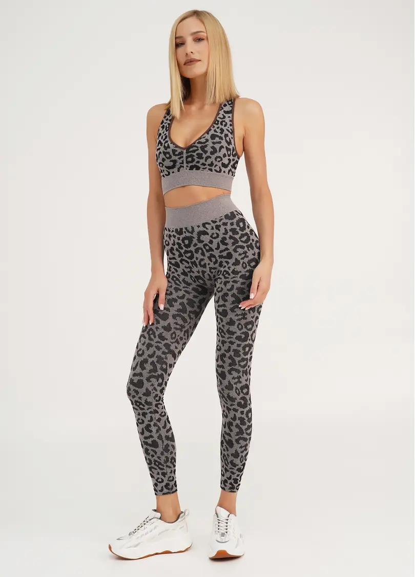 Спортивні легінси з леопардовим принтом LEGGINGS ANIMAL MELANGE 03 deep taupe (коричневий)