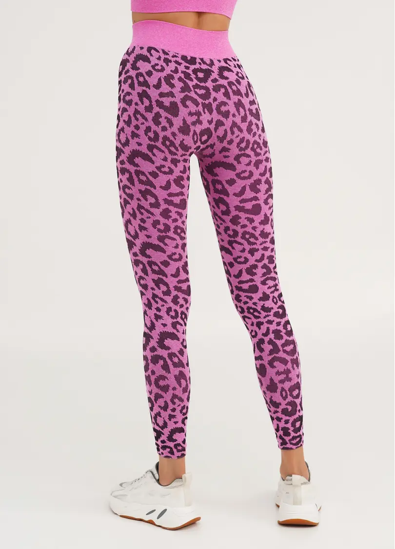 Спортивні легінси з леопардовим принтом LEGGINGS ANIMAL MELANGE 03 pink neon (неоновий рожевий)