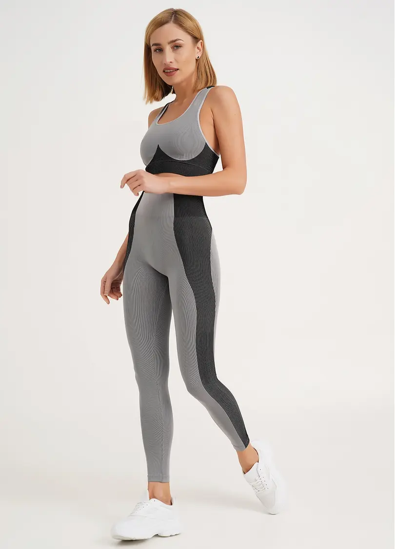 Спортивні легінси з контрастними смугами LEGGINGS COLOR BLOCK ultimate grey (сірий)