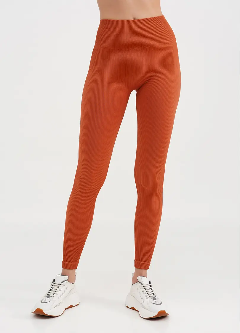 Легінси в рубчик з моделюючим швом ззаду LEGGINGS RIB burnt sienna (помаранчевий)