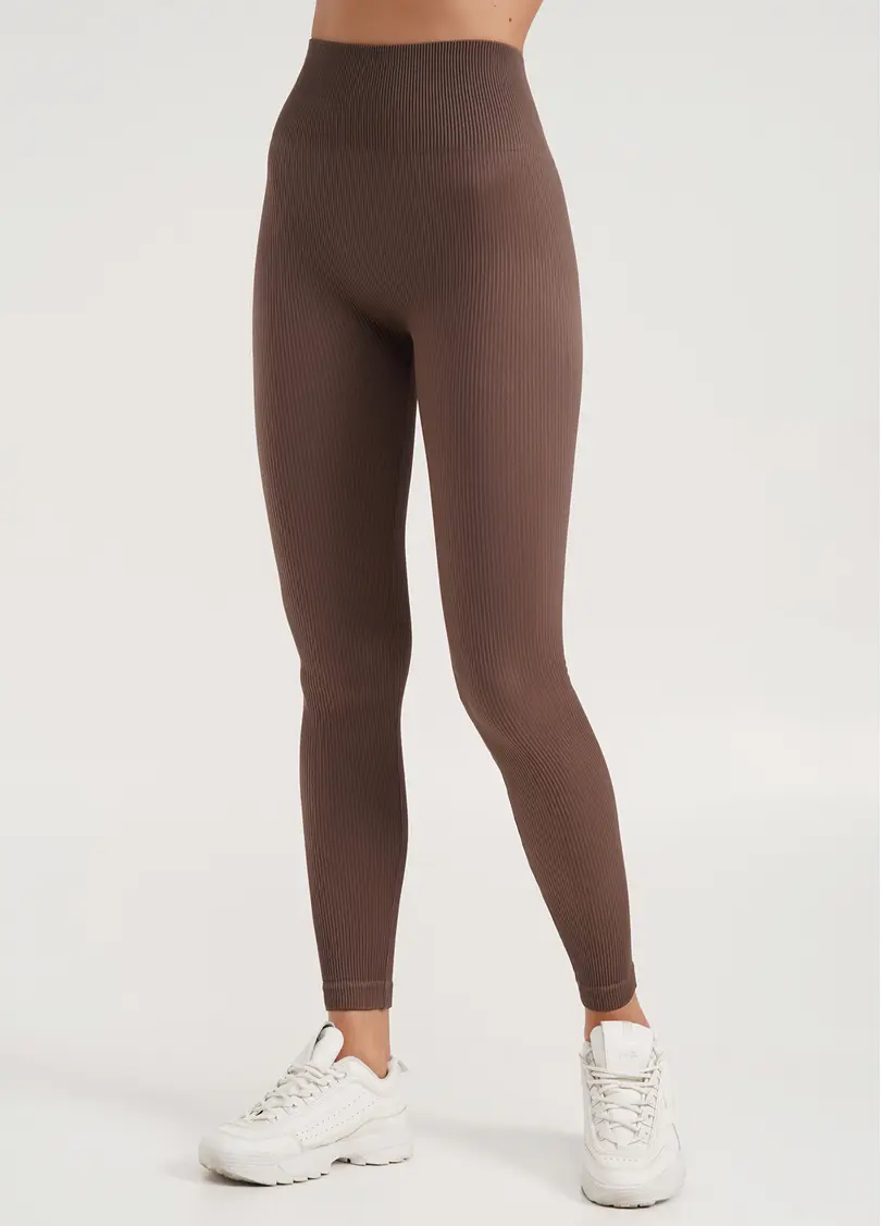 Легінси в рубчик з моделюючим швом ззаду LEGGINGS RIB deep taupe (коричневий)