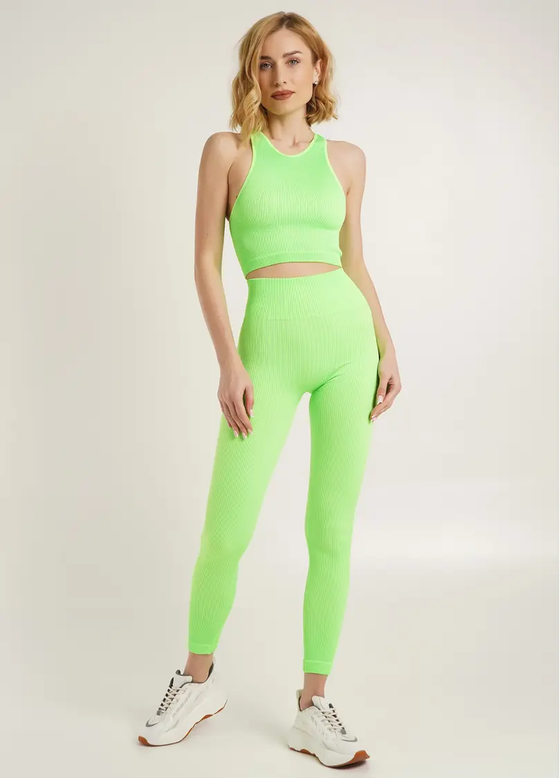Легінси в рубчик з моделюючим швом ззаду LEGGINGS RIB green neon (неоновий зелений)