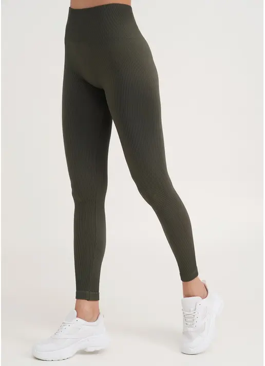Легінси в рубчик з моделюючим швом ззаду LEGGINGS RIB khaki (хакі) Легінси в рубчик з моделюючим швом ззаду LEGGINGS RIB khaki (хакі)