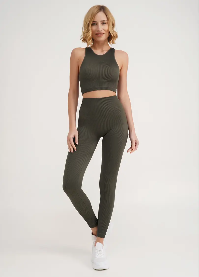 Легінси в рубчик з моделюючим швом ззаду LEGGINGS RIB khaki (хакі)