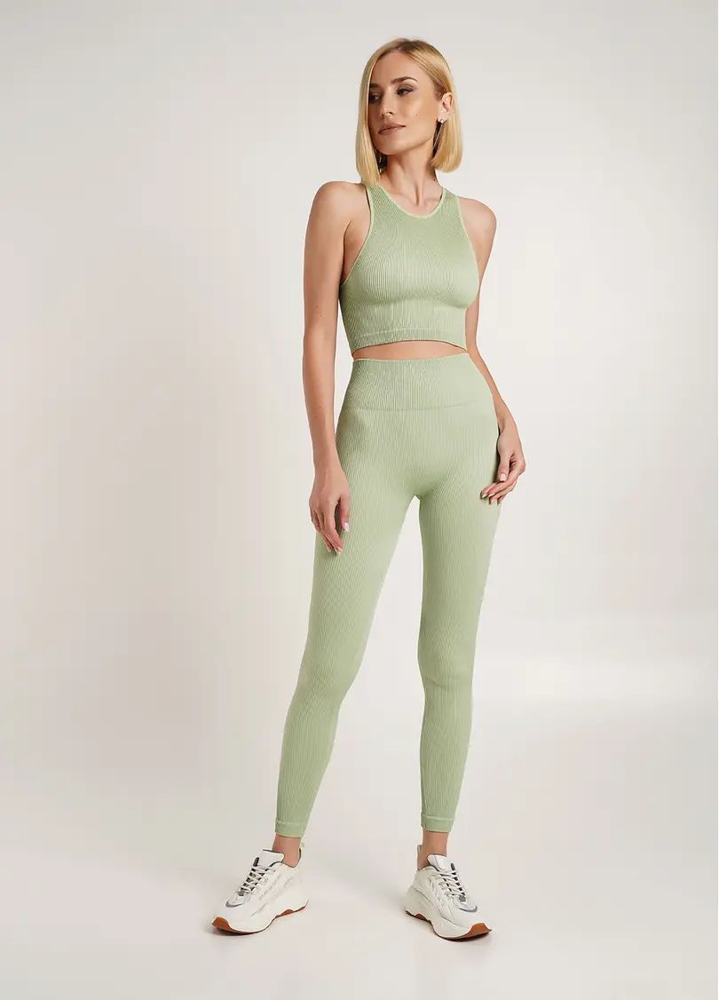 Легінси в рубчик з моделюючим швом ззаду LEGGINGS RIB kohlrabi (зелений)