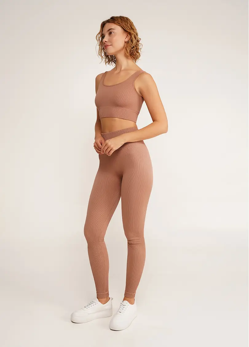 Легінси в рубчик з моделюючим швом ззаду LEGGINGS RIB mokko (коричневий)