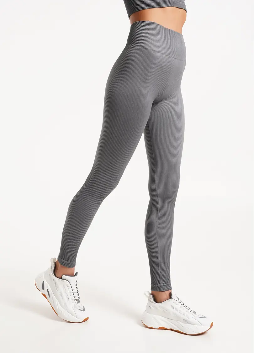 Легінси в рубчик з моделюючим швом ззаду LEGGINGS RIB poppy seed (сірий)