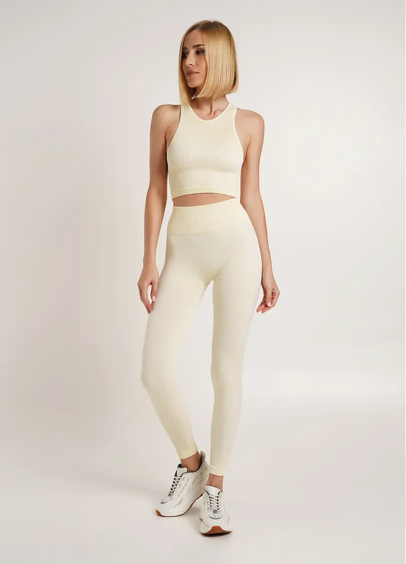 Легінси в рубчик з моделюючим швом ззаду LEGGINGS RIB vanilla (жовтий)