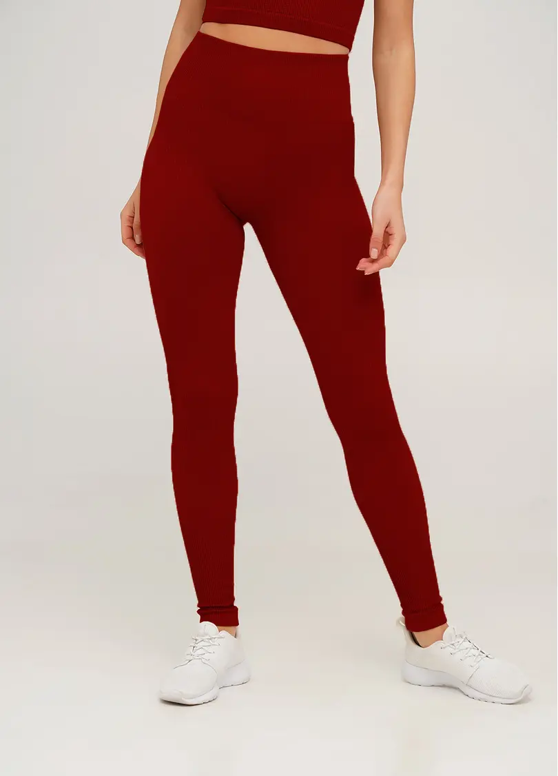 Легінси в рубчик з моделюючим швом ззаду LEGGINGS RIB winery (червоний)
