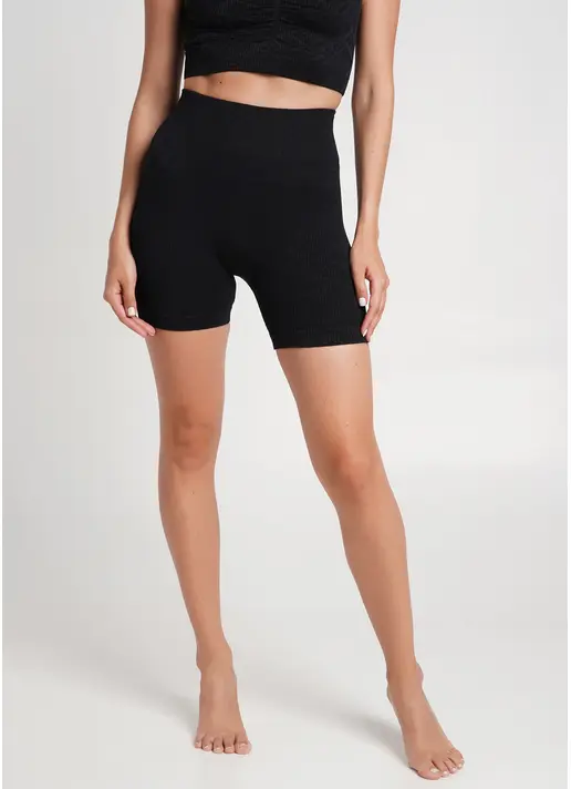 Шорти в рубчик з написами з мікрофібри SHORTS RIB WELLNESS black (чорний)
