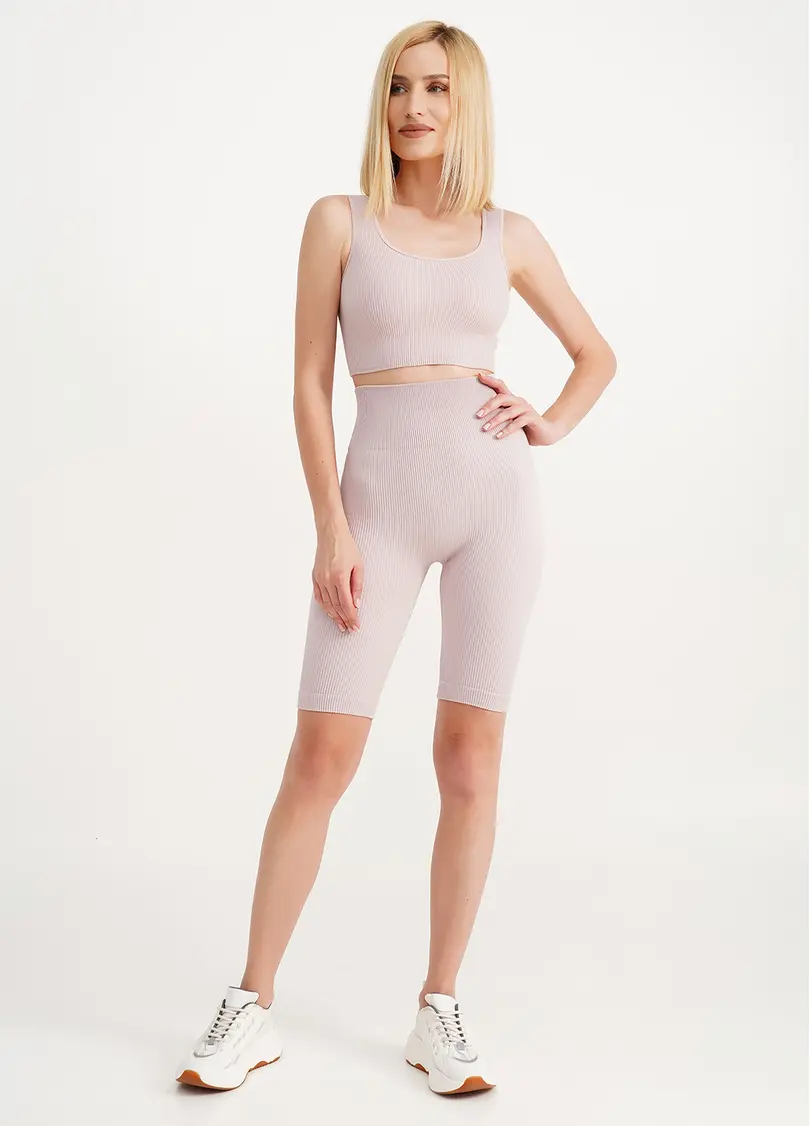 Велосипедки безшовні в рубчик з пуш-ап ефектом TRACKS RIB SHAPE burnished lilac (рожевий)